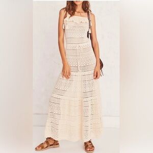 Ba&sh Cream Maxi Skirt with Smocked Tiered A-Line Design NWOT US L